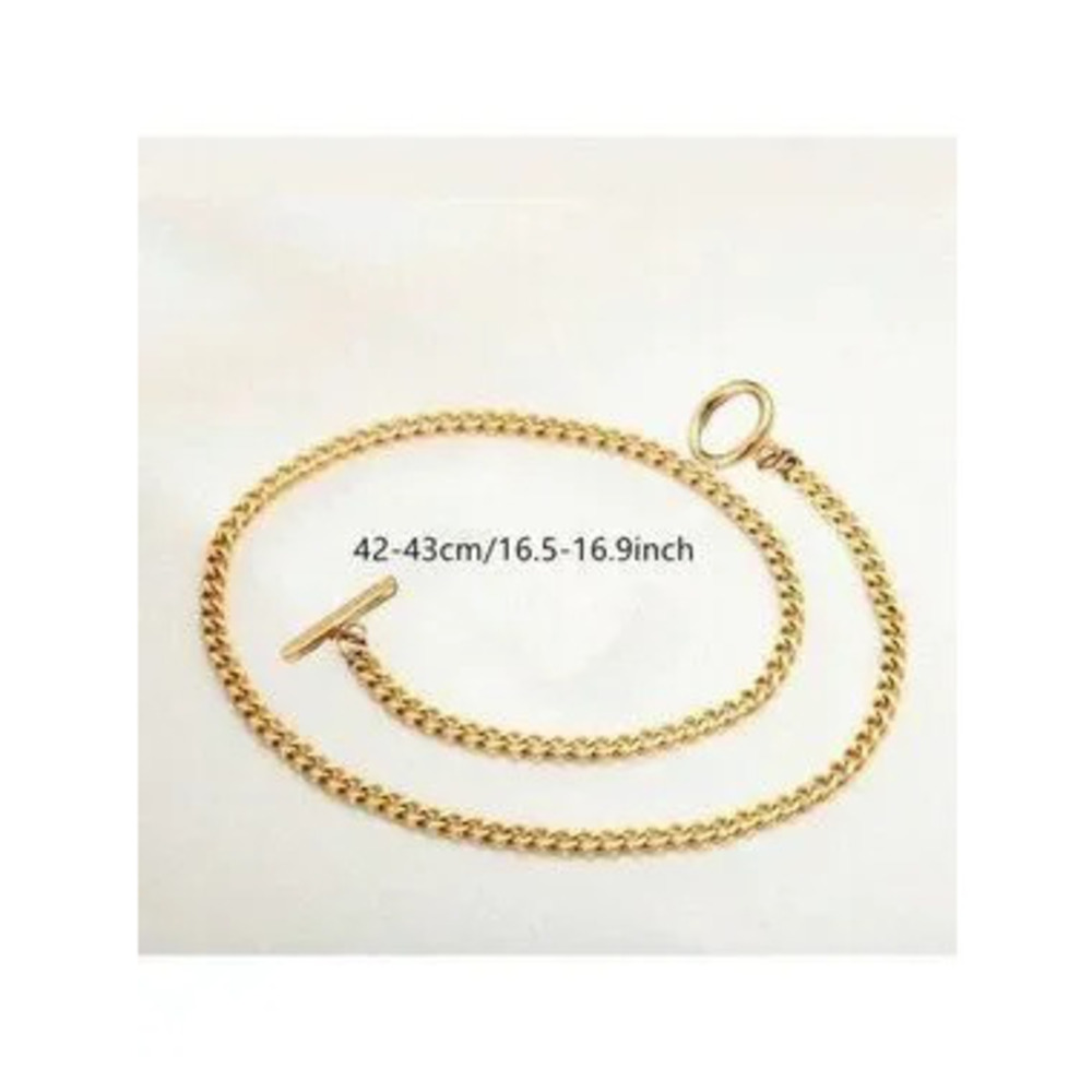 Gold Plated Stainless Steel Curb Chain Necklace with Toggle Clasp